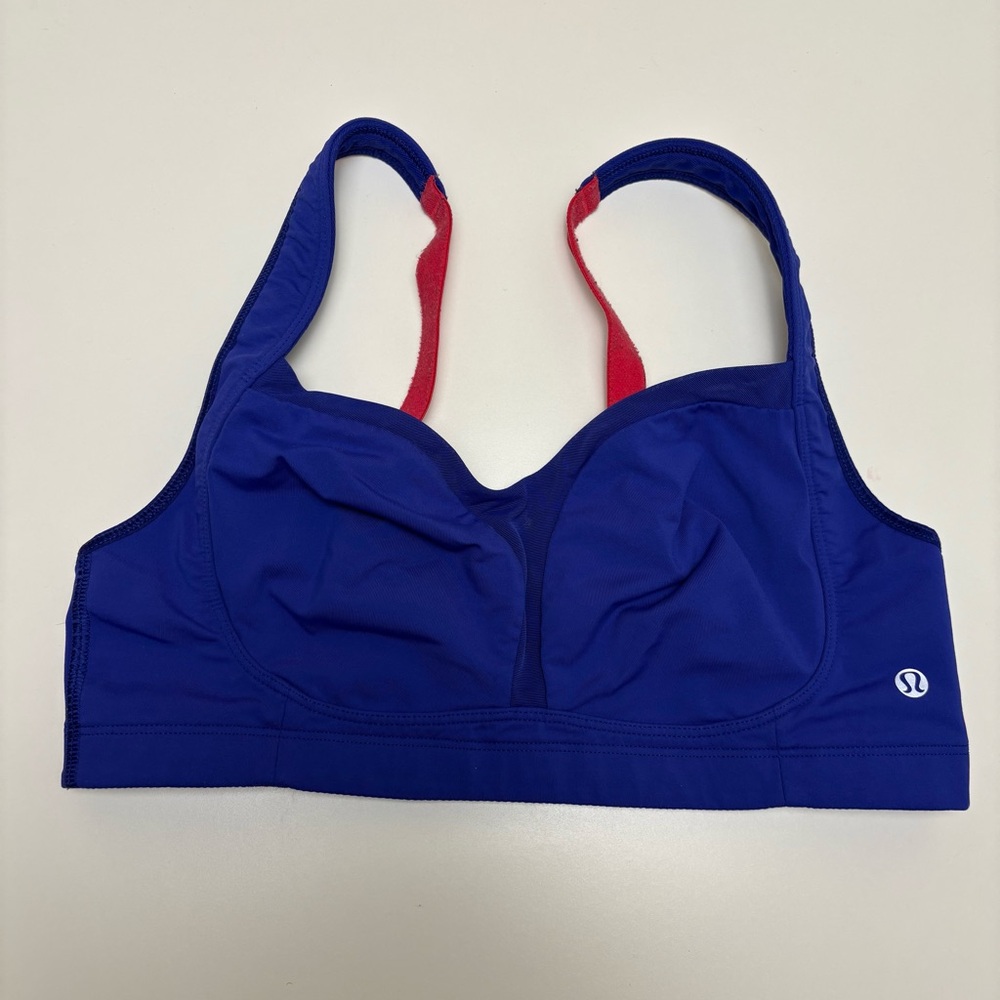 Lululemon Blue & Red Running Sports Bra, Size 38D, Adjustable Straps